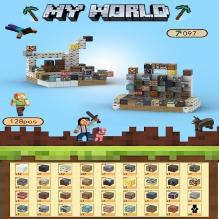 Minecraft byggklossar, inklusive 128 sexsidiga magnetiska leksaker med 4 figurer, Verkstad