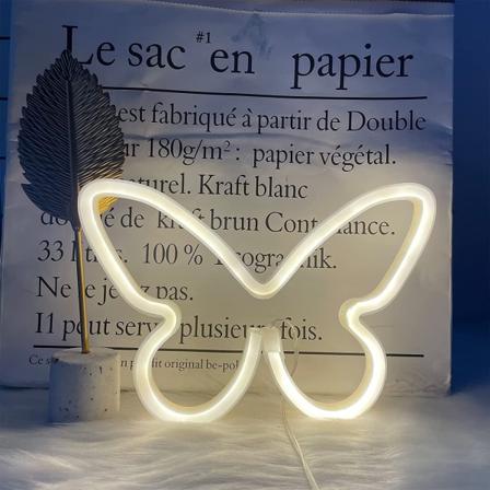 LED-perhosvalot - Lämmin valkoinen neonkyltti - Neonkyltti - USB-seinävalo