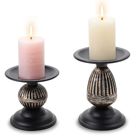 Rustikke Søjlelysestage - Sæt af 2, Guld Sort Lysestager