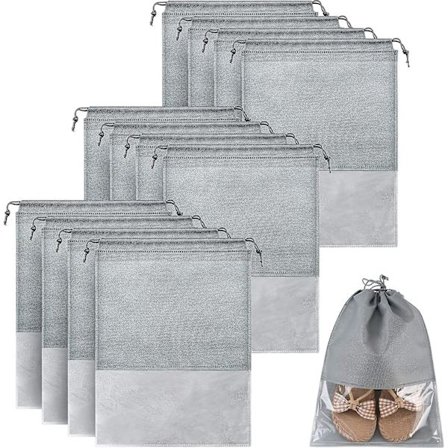 12 stk. Rejsesko Opbevaringspose Non-woven Opbevaringspose Bærbar Skopose Med Gennemsigtigt Vindue Kompatibel Med Daglig Og Rejsebrug