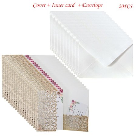 20 st Glitter Ihåliga Spets Inbjudningskort Kuvert för Bröllopsinbjudan Alla Hjärtans Dag Möhippa Festtillbehör
