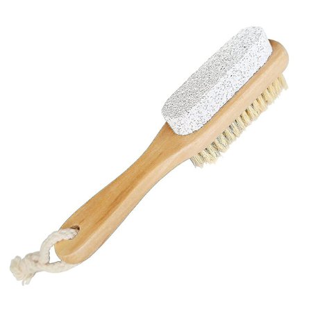 Fotborste av naturborst och pimpsten i kombination med rep i trähandtag - Exfoliator Pedikyr Hård hudborttagare