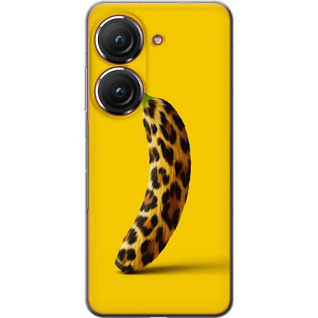 Yhteensopiva Puhelinkuori Asus Asus Zenfone 9 Banaani leopardikuvioilla keltaista taustaa vastaan luovassa ja leikkisässä suunnittelussa