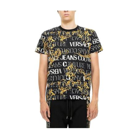 Versace Jeans Couture, Baroque Logo Print T-Shirt Zwart, Heren, Maat:L