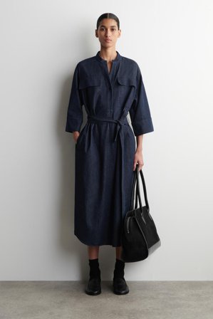 COS Women's Denim Utility Midi Shirt Dress in Dark Blue