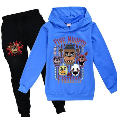 Børn Five Nights At Freddy's Tracksuit Sæt Langærmede Hættetrøjer Hættetrøjer Top Bukser Fnaf Casual Outfits Activewear Gave Blå 7-8 år Blue 7-8 Years