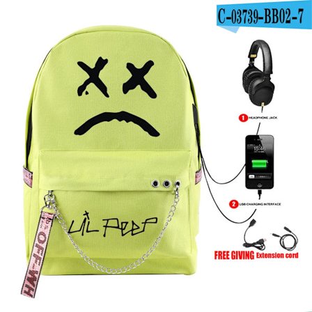 Populære mode Lil Peep Rap Unisex Studenter Skoletasker Trykt Oxford Vandtæt Notebook Rejse Rygsække med Usb~08330