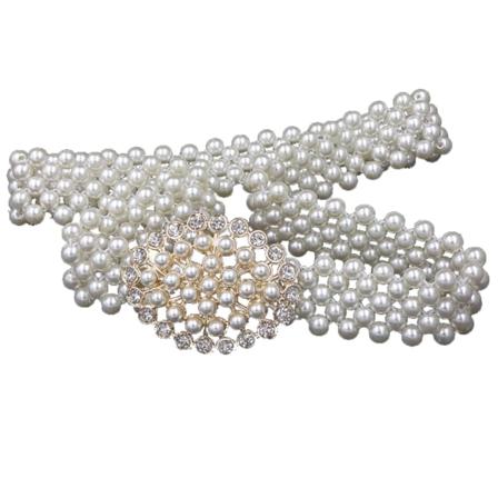 Kvinnor Faux Pärla Pärlor Strass Klänning Elastisk Bälte Midja