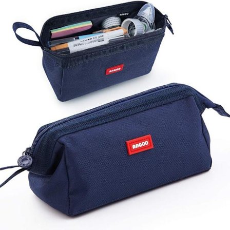 Marineblå skoleskrin med stor kapasitet, pennal med penner c