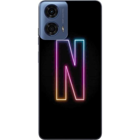 Kompatibel Mobilcover til Motorola Motorola Moto G24 Minimalistisk neonbogstav N i farveskiftende lys mod sort baggrund