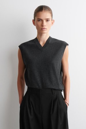 COS Women's Merino Wool V Neck Vest in Grey