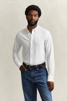 GANT - Jersey Stretch Piqué-skjorte til herre white