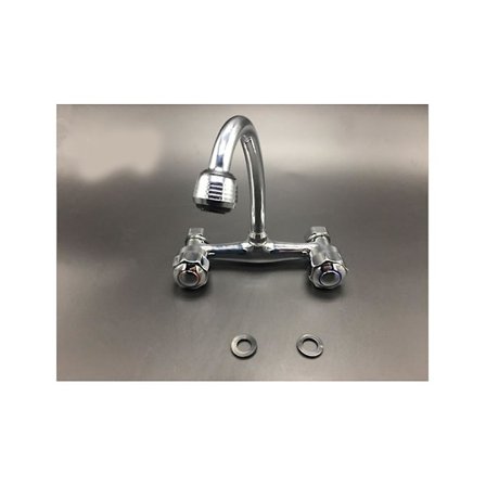 2-grebs drejelig høj buet tud vægmonteret køkkenarmatur, sølv, 20*18cm