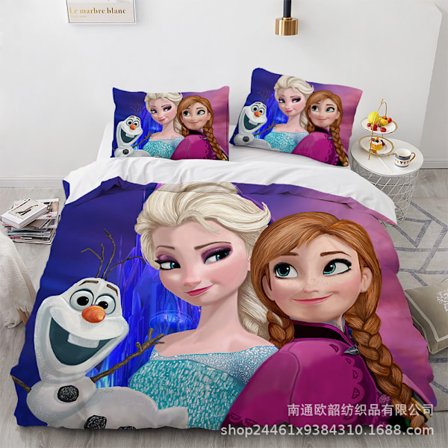 Tecknad Frozen Anime 3D Digitaltryck Täcke Prinsessa Sängkläder Tredelat Set