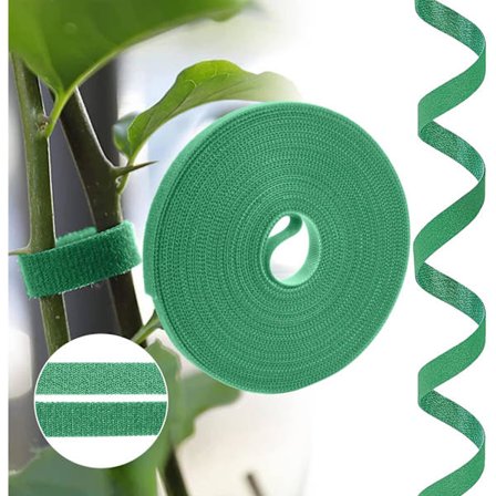 Grønne hageplantebånd (10 meter * 10 mm), tape plantebånd selvklebende tape krok og løkke hagebånd justerbare trebånd plantestaver stokkbrakett