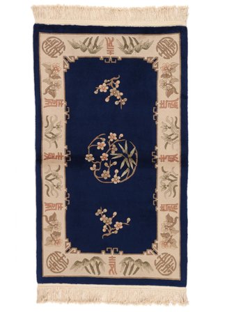 Orientalischer China 90 Line Teppich 91X152 Schwarz/Orange Wolle, China