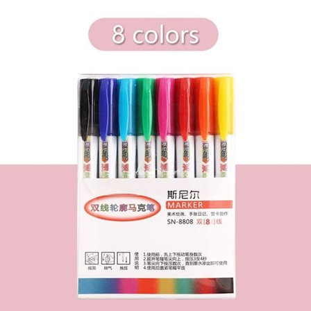 8PCS/12PCS Double Line Outline Penna Marker Pennor 8FÄRGER - on stock
