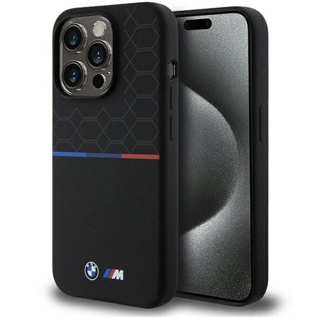 BMW M MagSafe-etui med silikonmønster for iPhone 15 Pro - svart