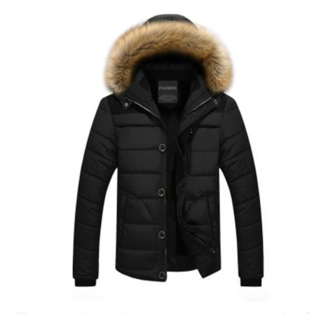 Vinter Løs Herre Tykkere Varm Casual Bomuldsjakke Hætte Bomuldstøj Herre Bomuldsjakke Herre Sort Sort L