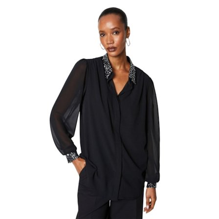 Principles Dam/Kvinna Sekvenspryd Blus med Krage Storlek 10 UK Svart