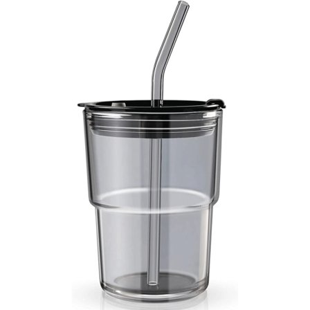 IC 400 ml tumlare vattenglas, glas kaffemugg med sugrör och lock