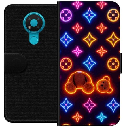 Yhteensopiva Lompakkokotelo Nokia Nokia 3.4 Neonvärisellä ylellisellä kuviolla, jossa hehkuvia nalleja pop-taide-esteetiikassa