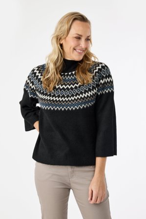 JENSEN - 3/4 Ærmet Strik - Sort / Blå Mix