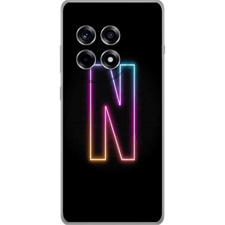 Kompatibelt Mobildeksel til OnePlus OnePlus 12R Minimalistisk neonbokstav N i fargeskiftende lys mot svart bakgrunn