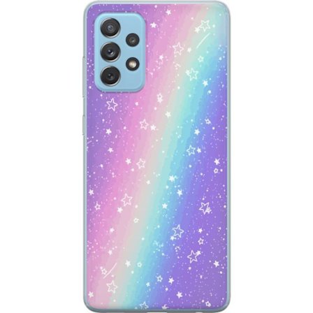 Kompatibel Mobilcover til Samsung Galaxy A52 5G Rainbow-farvet pastelbaggrund med hvide stjerner og glitrende prikker i blød overgang