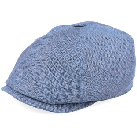 Stetson - 6-Panel Cap Fischgrat Navy Linen Flat Cap Flatcap Blue Cap - @ Hatstore