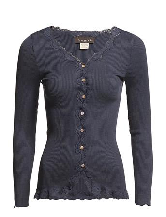 Silk Cardigan W/ Lace Neuletakki Sininen Rosemunde