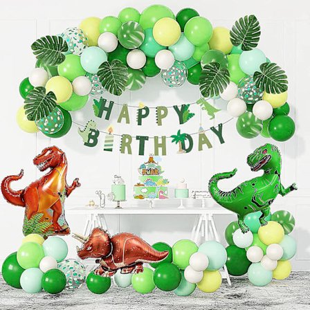 Dinosaurie-födelsedagsfestdekorationer, Dinosaurie Ballongbåge Garland Kit 40" Folie Dino Ballonger Grattis På Födelsedagen Banderoller Tårta Topper 