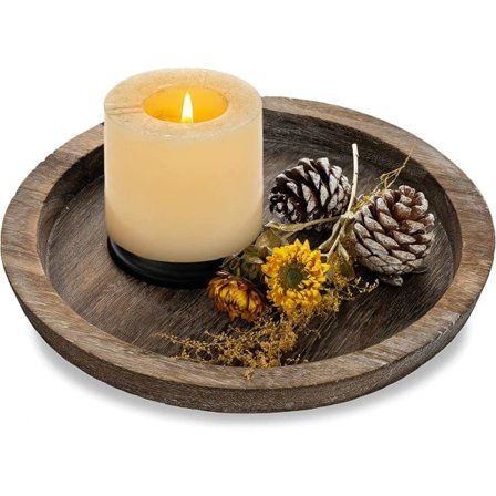 Rustik Træbricka Lysestager - Lille Dekorativ Tallerken