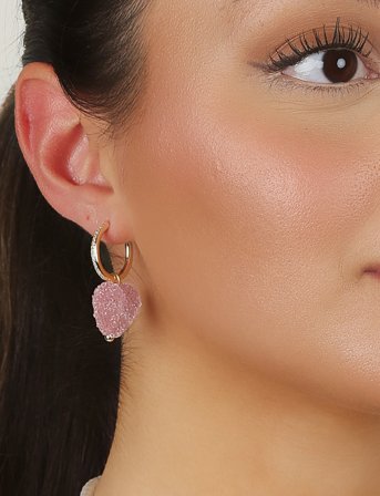 SNÖ of Sweden Sugar Hearts Pendant Ear G/Pink - Onesize - Pink - ONE SIZE