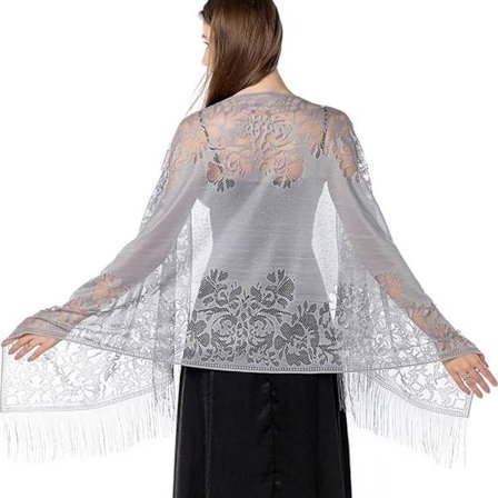 Kvinners blomstermønstret sjal cape skjerf blonder skjerf vinger skjerf med dusker, mykt mesh frynser wraps for bryllup, fest