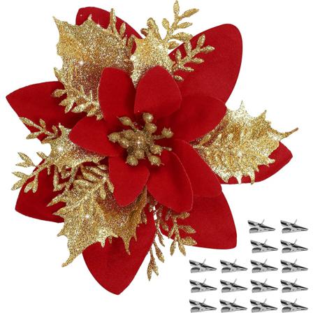 16 St Julstjärna Blomma Artificiell Pointsettas Juldekoration