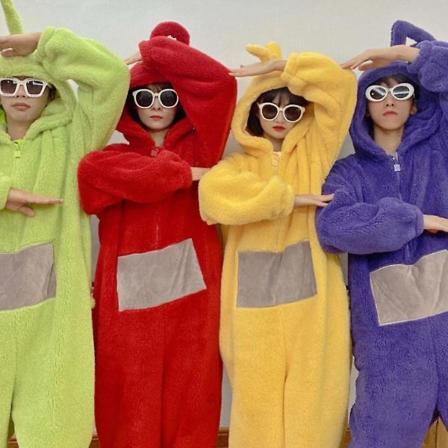 Koti 4 väriä Teletubbies Cosplay aikuisille hauska Tinky Winky Anime Dipsy Laa-Laa Po pehmeä pitkähihainen pala pyjamaasu yellow L