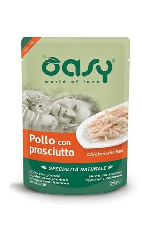 Oasy Wet Cat Pollo Con Prosciutto Cibo Umido Naturale Gatti