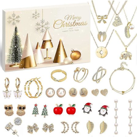 Smykke Julekalender til Kvinder Piger, 24 Overraskelser Med Halskæde Øreringe Ringe Armbånd Ankelkæde Mode Smykker Til W