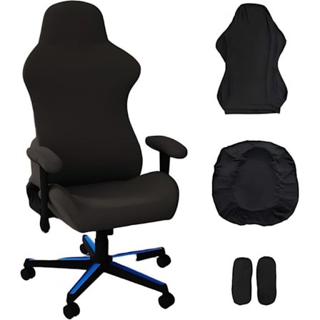 Strækbart gamingstolbetræk med pude og armlænsbetræk, sort, aftageligt, vaskbart, skridsikkert til gamingstole