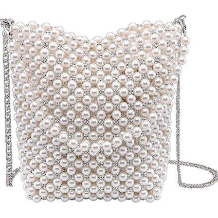 Kvinde Perle Håndtaske Perle Clutch Pung Aften Håndtaske Crossbody Spand Perle Tote Skuldertaske Top-håndtag Kæde(Elfenben)