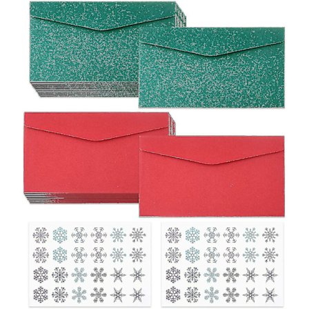 60 stk. Julekonvolutter Jule Mini Gavekort Konvolutter Grønn Rød
