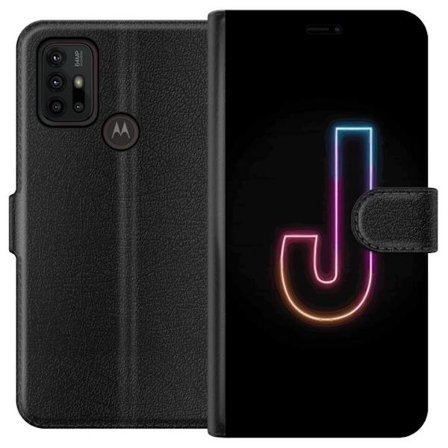 Kompatibel Tegnebogsetui til Motorola Motorola Moto G30 Minimalistisk neonbogstav J i farveskiftende lys mod sort baggrund