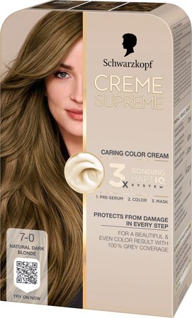 Schwarzkopf Creme Supreme Caring Color Creme 7-0 Natural Dark Blonde, Hår, Hårfarve, Permanent Hårfarve