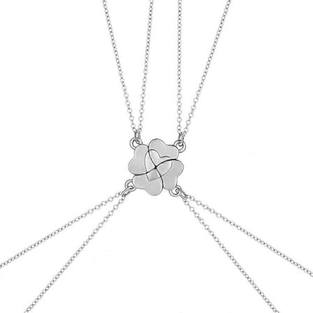 4 stk Beste Venn Halskjede Magnet Hjerte Anheng Choker Hjerte Firkløver (FMY) Sølvbelagt