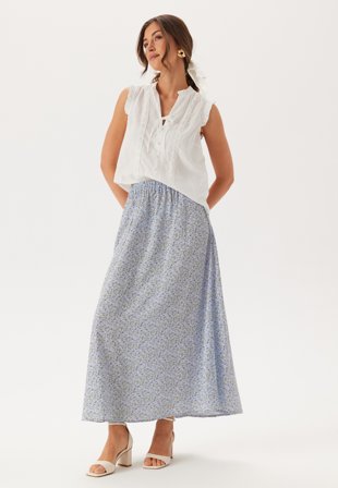 Bubbleroom - Maxi Viscose Skirt - Light blue/Patterned - Kläder