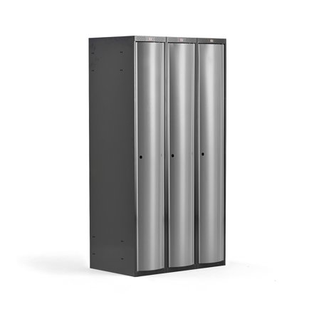 Kleiderspind CURVE, 3 Module/3 Fächer, 1740 x 900 x 550 mm, silbergrau