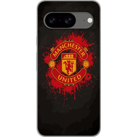 Kompatibelt Mobildeksel til Google Google Pixel 8 Manchester United logo i rød og gul farge med røff sportslig bakgrunn