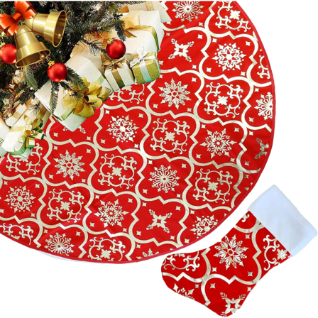 Joulukuusen hame - 48 tuuman suuri punainen joulukuusen hamematto joululahjasukalla juhlapyhien joulukoristeisiin