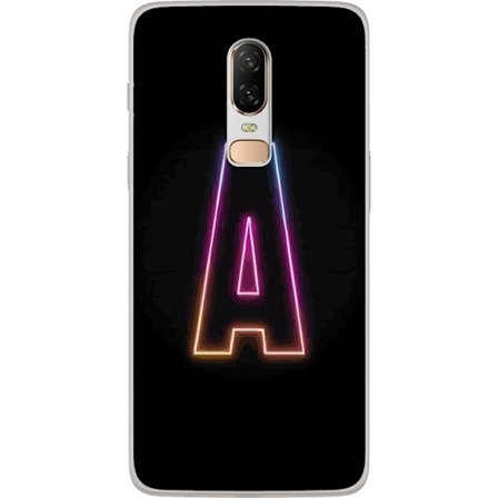 Kompatibel Mobilcover til OnePlus OnePlus 6 Minimalistisk neonbogstav A i regnbuefarvet lys mod sort baggrund i moderne typografisk stil